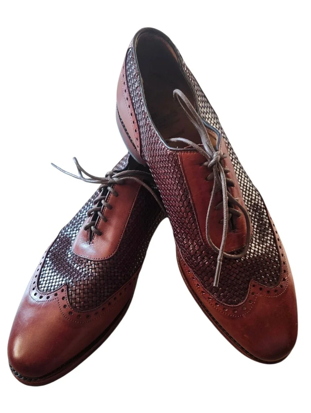 Vintage Allen Edmonds Hampstead 1968 Woven Leather Wingtip Oxfords Men's 10.5 D